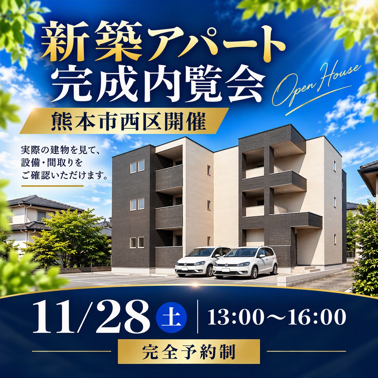 ☆熊本市西区開催☆　選ばれるポイントを現地で体感できる🏠【 新築アパート完成内覧会】