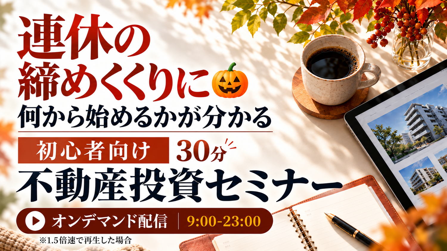 連休の締めくくりに🎃何から始めるかが分かる初心者向け不動産投資セミナー【オンデマンド配信】
